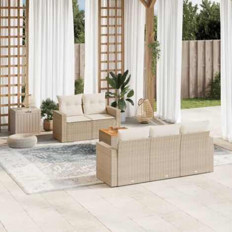vidaXL Set Divano da Giardino 6 pz con Cuscini Beige in Polyrattan