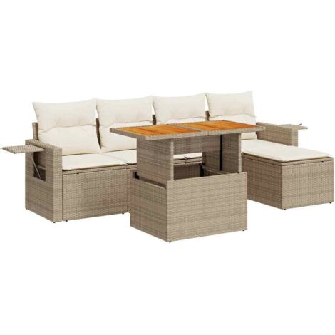 vidaXL Set Divano da Giardino 6 pz con Cuscini Beige in Polyrattan