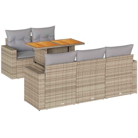 vidaXL Set Divano da Giardino 6 pz con Cuscini Beige in Polyrattan