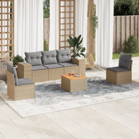 vidaXL Set Divano da Giardino 6 pz con Cuscini Beige in Polyrattan