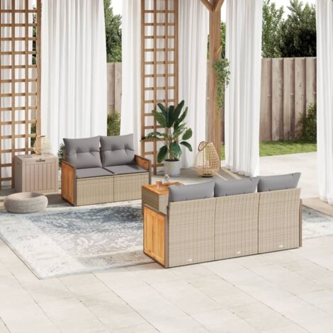 vidaXL Set Divano da Giardino 6 pz con Cuscini Beige in Polyrattan