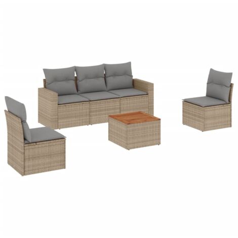 vidaXL Set Divano da Giardino 6 pz con Cuscini Beige Misto Polyrattan