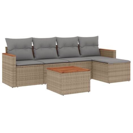 vidaXL Set Divano da Giardino 6 pz con Cuscini Beige Misto Polyrattan