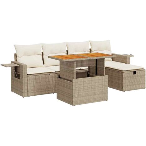 vidaXL Set Divano da Giardino 6 pz con Cuscini Beige Polyrattan Acacia