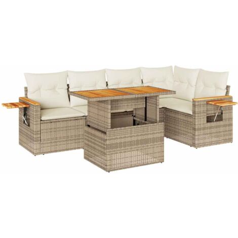 vidaXL Set Divano da Giardino 6 pz con Cuscini Beige Polyrattan Acacia