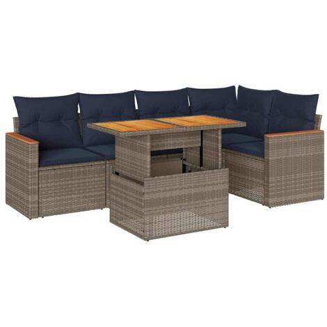 vidaXL Set Divano da Giardino 6 pz con Cuscini Grigio in Polyrattan