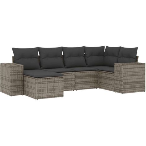 vidaXL Set Divano da Giardino 6 pz con Cuscini Grigio in Polyrattan