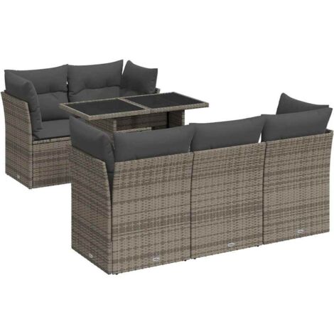 vidaXL Set Divano da Giardino 6 pz con Cuscini Grigio in Polyrattan