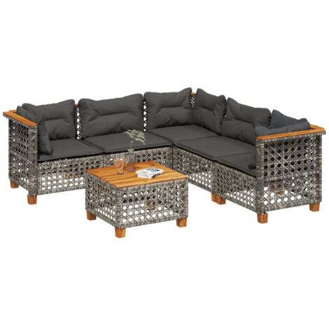 vidaXL Set Divano da Giardino 6 pz con Cuscini Grigio in Polyrattan