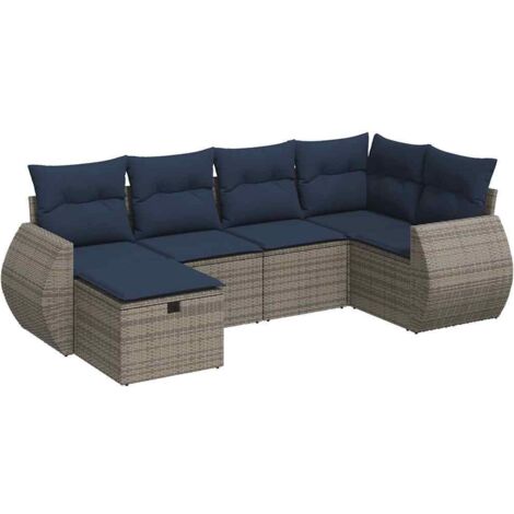 vidaXL Set Divano da Giardino 6 pz con Cuscini Grigio in Polyrattan