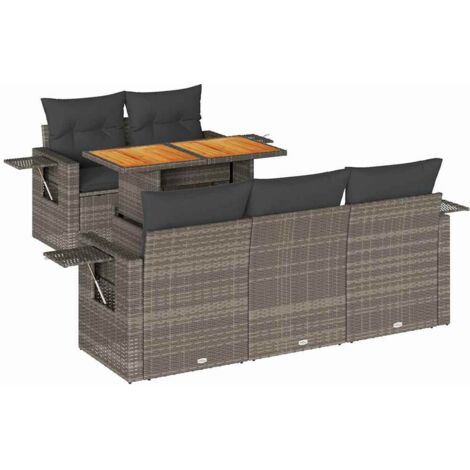 vidaXL Set Divano da Giardino 6 pz con Cuscini Grigio in Polyrattan