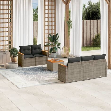 vidaXL Set Divano da Giardino 6 pz con Cuscini Grigio in Polyrattan