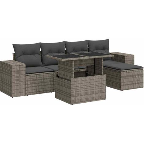 vidaXL Set Divano da Giardino 6 pz con Cuscini Grigio in Polyrattan
