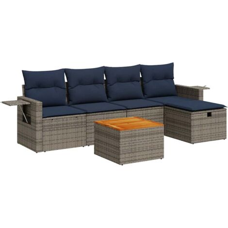 vidaXL Set Divano da Giardino 6 pz con Cuscini Grigio in Polyrattan