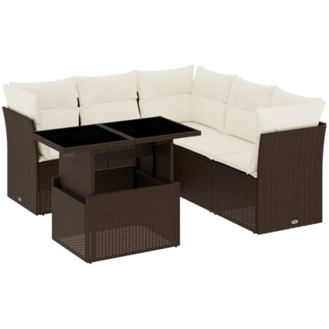 vidaXL Set Divano da Giardino 6 pz con Cuscini Marrone in Polyrattan