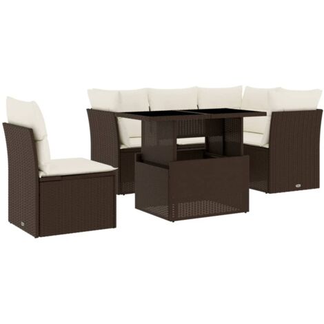 vidaXL Set Divano da Giardino 6 pz con Cuscini Marrone in Polyrattan