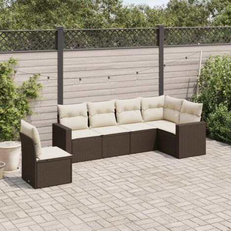 vidaXL Set Divano da Giardino 6 pz con Cuscini Marrone in Polyrattan