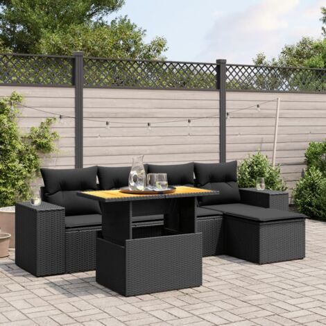 vidaXL Set Divano da Giardino 6 pz con Cuscini Nero in Polyrattan
