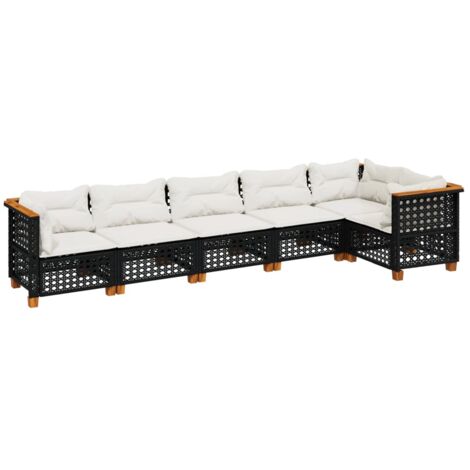 vidaXL Set Divano da Giardino 6 pz con Cuscini Nero in Polyrattan