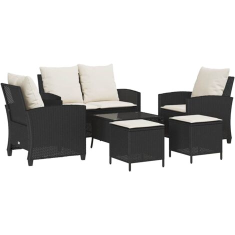 vidaXL Set Divano da Giardino 6 pz con Cuscini Nero in Polyrattan