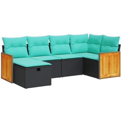 vidaXL Set Divano da Giardino 6 pz con Cuscini Nero in Polyrattan