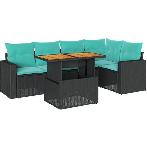 vidaXL Set Divano da Giardino 6 pz con Cuscini Nero in Polyrattan