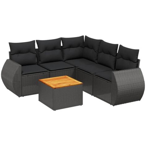 vidaXL Set Divano da Giardino 6 pz con Cuscini Nero in Polyrattan