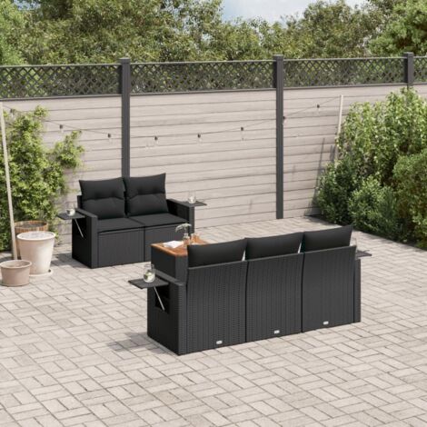 vidaXL Set Divano da Giardino 6 pz con Cuscini Nero in Polyrattan