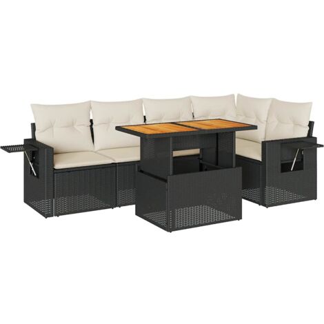 vidaXL Set Divano da Giardino 6 pz con Cuscini Nero in Polyrattan