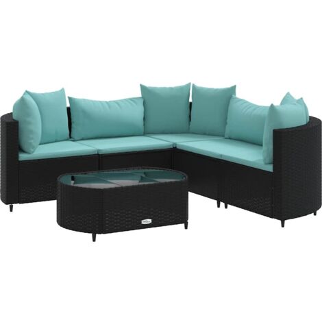 vidaXL Set Divano da Giardino 6 pz con Cuscini Nero in Polyrattan