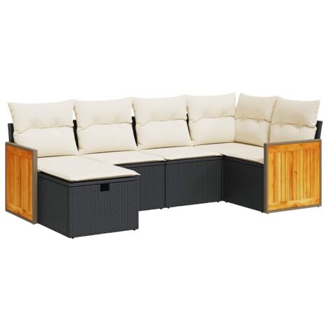 vidaXL Set Divano da Giardino 6 pz con Cuscini Nero in Polyrattan