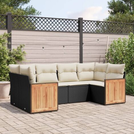 vidaXL Set Divano da Giardino 6 pz con Cuscini Nero in Polyrattan