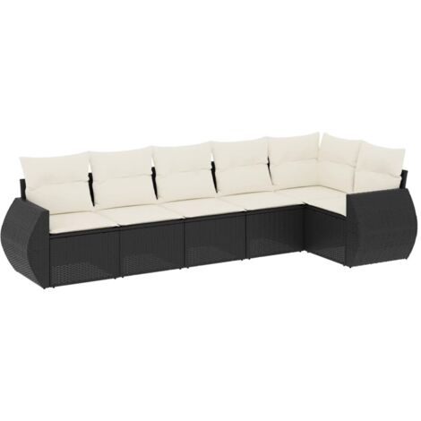 vidaXL Set Divano da Giardino 6 pz con Cuscini Nero in Polyrattan
