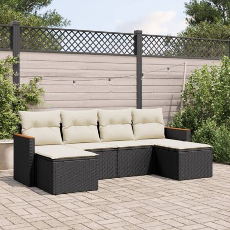 vidaXL Set Divano da Giardino 6 pz con Cuscini Nero in Polyrattan
