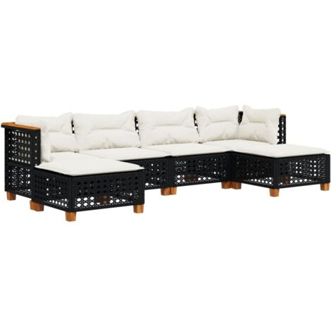 vidaXL Set Divano da Giardino 6 pz con Cuscini Nero in Polyrattan