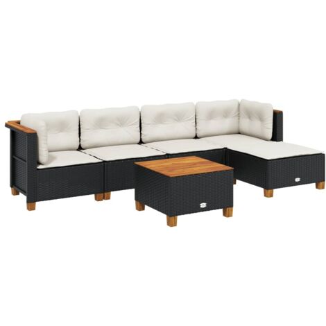 vidaXL Set Divano da Giardino 6 pz con Cuscini Nero in Polyrattan