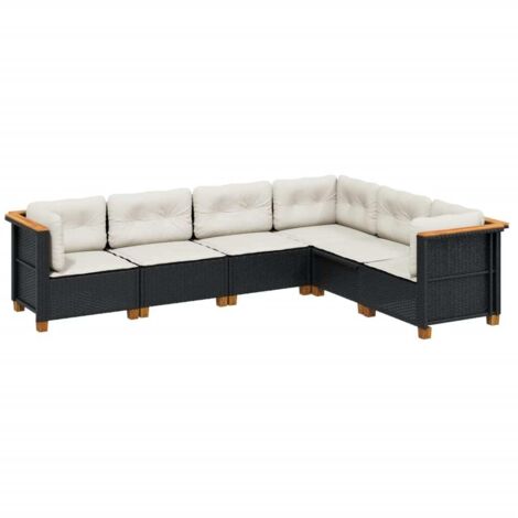 vidaXL Set Divano da Giardino 6 pz con Cuscini Nero in Polyrattan