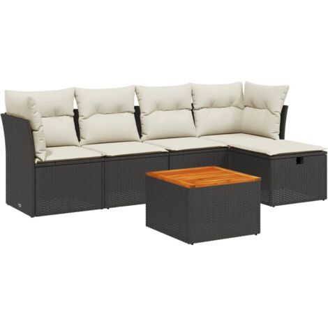 vidaXL Set Divano da Giardino 6 pz con Cuscini Nero in Polyrattan