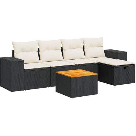 vidaXL Set Divano da Giardino 6 pz con Cuscini Nero in Polyrattan