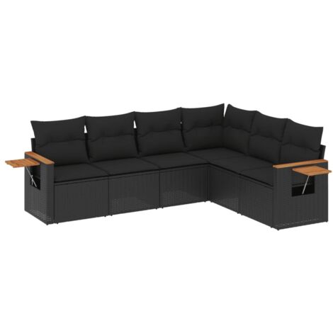 vidaXL Set Divano da Giardino 6 pz con Cuscini Nero in Polyrattan