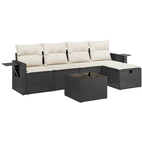 vidaXL Set Divano da Giardino 6 pz con Cuscini Nero in Polyrattan