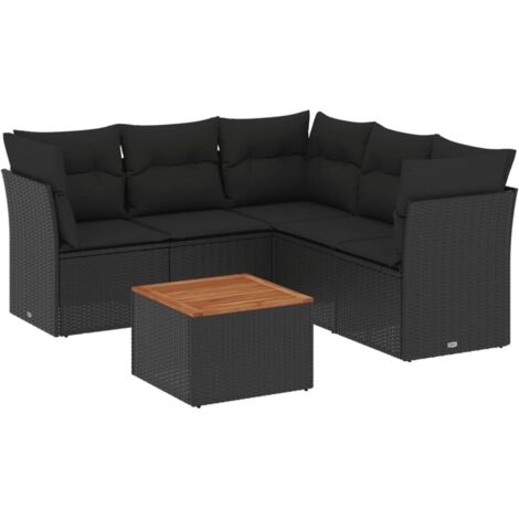 vidaXL Set Divano da Giardino 6 pz con Cuscini Nero in Polyrattan