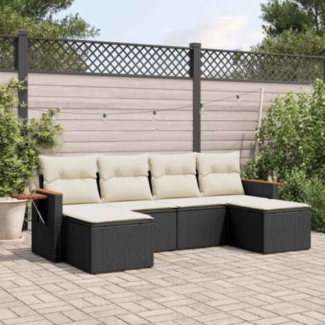 vidaXL Set Divano da Giardino 6 pz con Cuscini Nero in Polyrattan