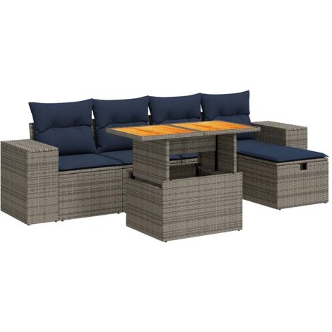 vidaXL Set Divano da Giardino 6 pz con Cuscini Nero Polyrattan Acacia