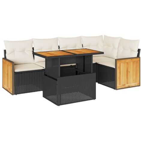 vidaXL Set Divano da Giardino 6 pz con Cuscini Nero Polyrattan Acacia