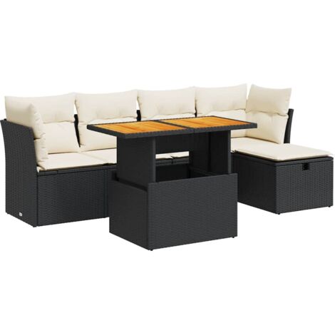 vidaXL Set Divano da Giardino 6 pz con Cuscini Nero Polyrattan Acacia