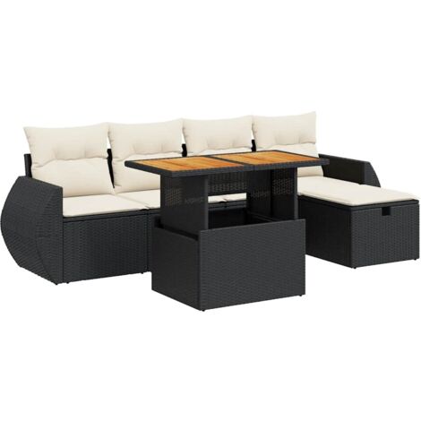 vidaXL Set Divano da Giardino 6 pz con Cuscini Nero Polyrattan Acacia