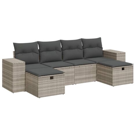 vidaXL Set Divano da Giardino 6pz con Cuscini Grigio Chiaro Polyrattan