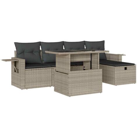 vidaXL Set Divano da Giardino 6pz con Cuscini Grigio Chiaro Polyrattan