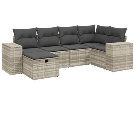 vidaXL Set Divano da Giardino 6pz con Cuscini Grigio Chiaro Polyrattan